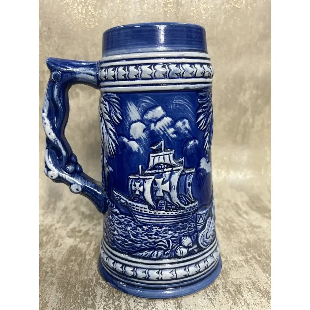 Vintage Virgin Islands Blue Glaze Souvenir Beer Stein